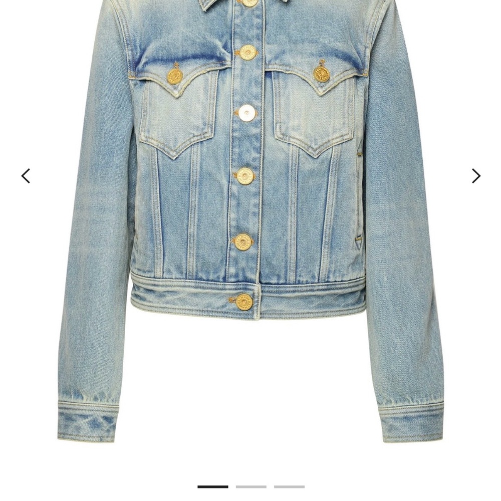 Balmain light Wash Blue Denim Jacket with Gold Buttons